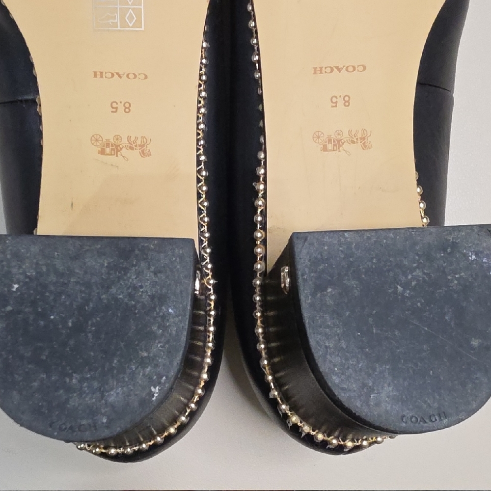 Coach Black Pointed-Toe Leather Pumps with Gold Trim - Picture 6 of 6